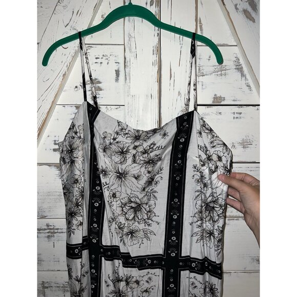 H&M Black Floral Checkered Maxi Strappy Sundress Size L NWT Side Slit - Picture 2 of 8